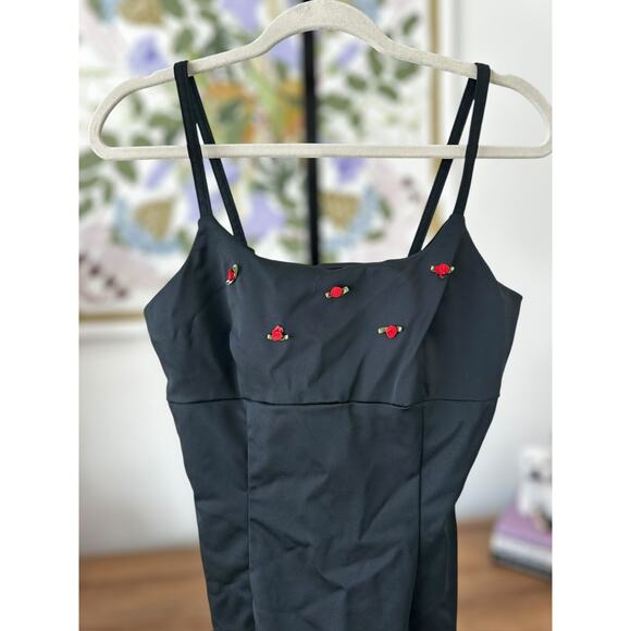 Vintage California Concepts Black Mini Dress with Embroidered Roses Size Small - Picture 13 of 14